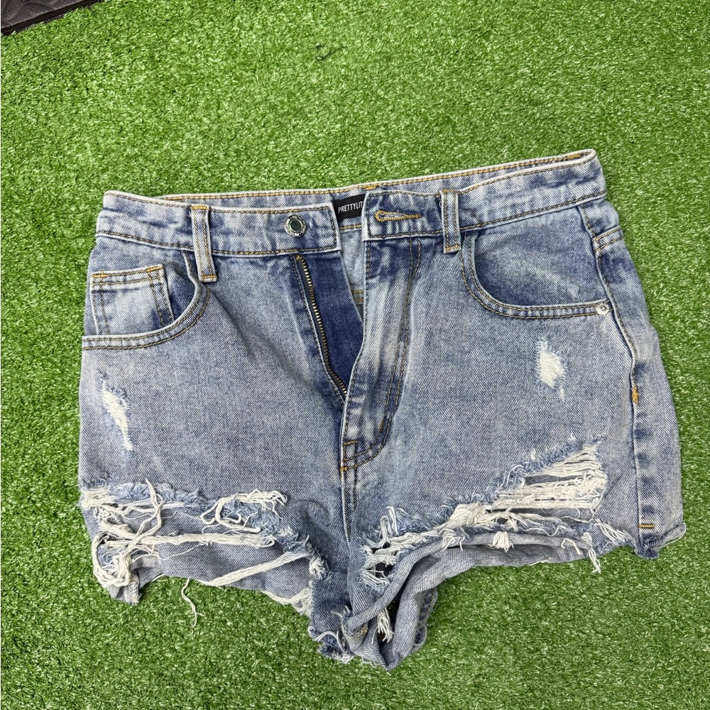 PrettyLittleThing Light Blue Distressed Jean Shorts